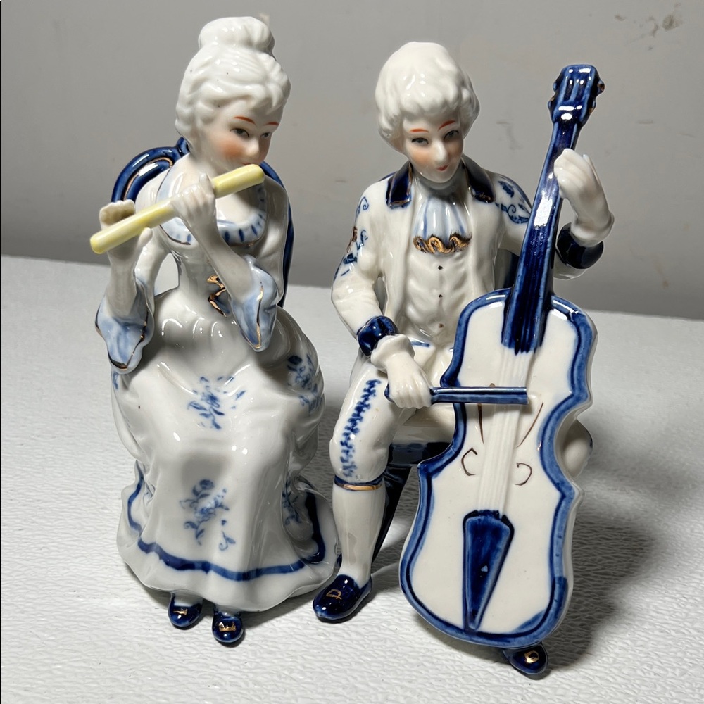 Vintage Porcelain 22K Gold Trim Musical Couple Figurines